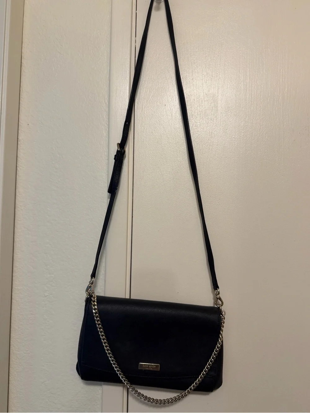 kate spade Black Leather Crossbody with Chain Accent